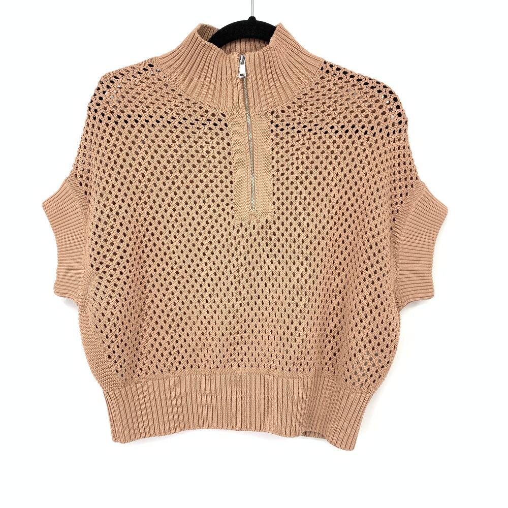 Lilysilk Silk Cotton Half Zip Knit Top Womens XS Breathable Summer Sweater Taupe